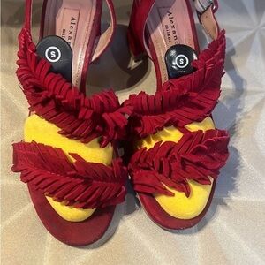 Alexandra Milano Red fringe block heel sandal bold statement